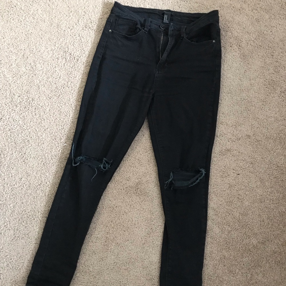 High waisted black ripped jeans